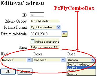 Obrázok zobrazenia PxFlyCombobox formulár