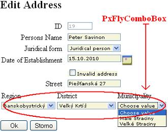 Obrázok zobrazenia PxFlyCombobox formulár